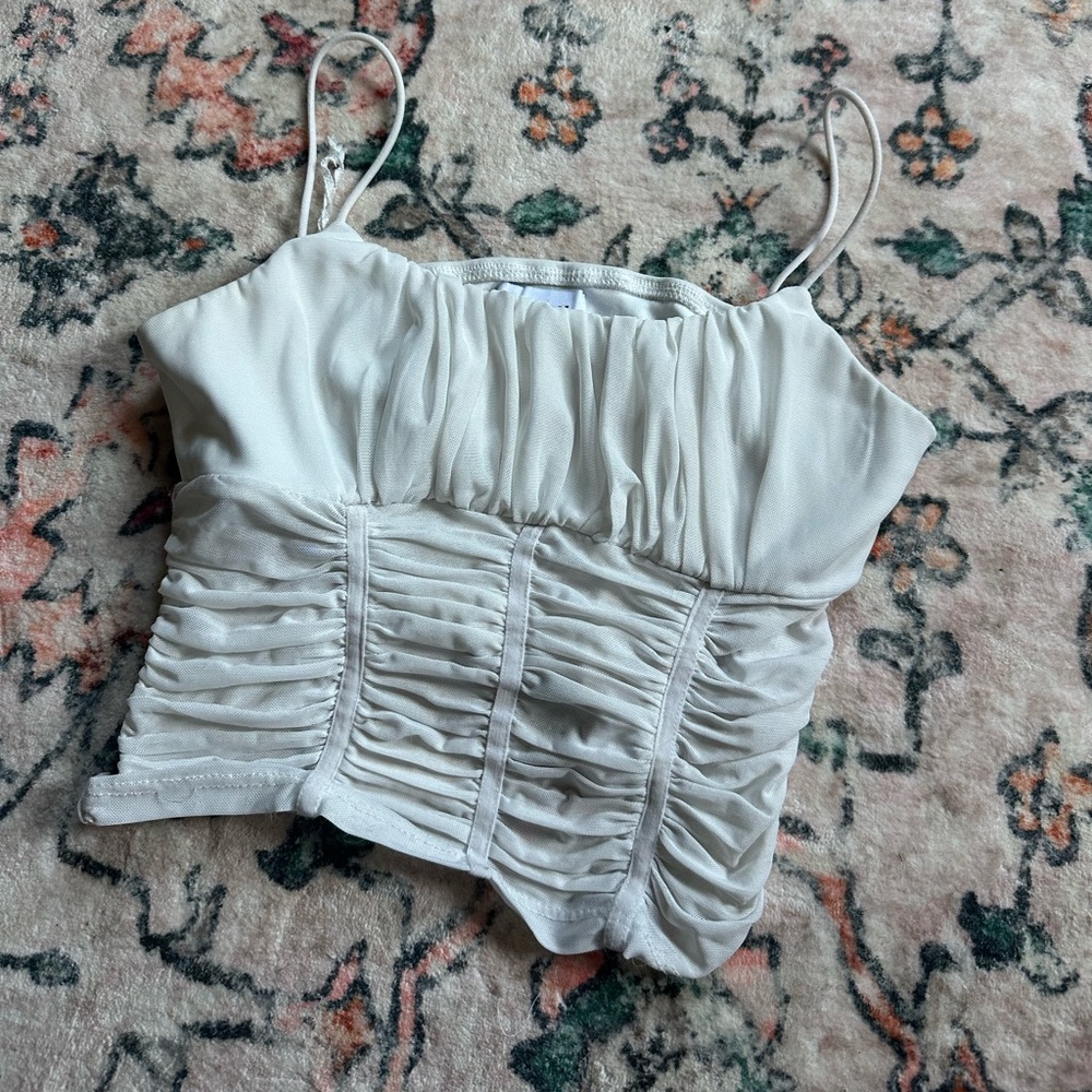 Princess Polly white ruffled crop top with tank straps (2)